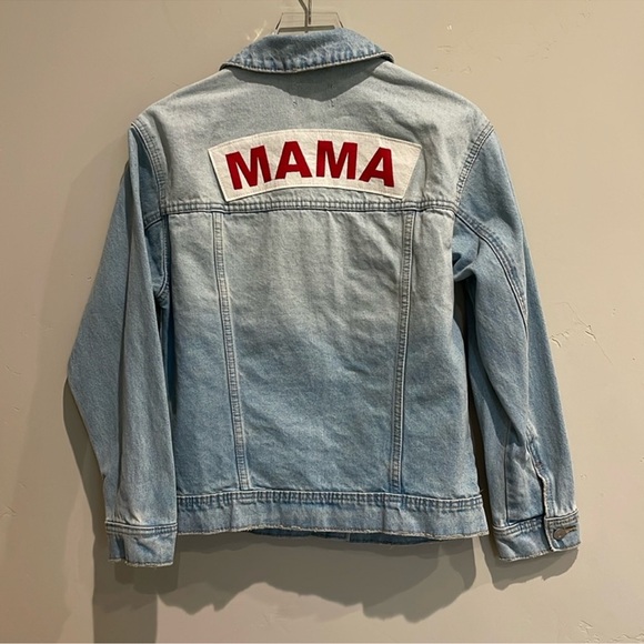Denim Jacket Oversized Faded with “Mama” on back s XS - Picture 1 of 6